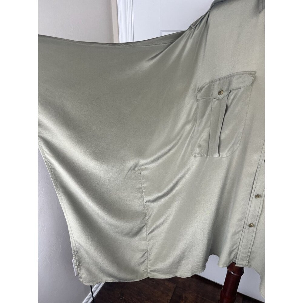 Polo Ralph Lauren 100% Silk Blouse Batwing Oversize Olive Green Asymmetrical M/L - Picture 3 of 11
